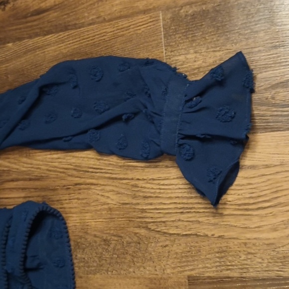 Tularosa Navy Blue Sheer Polka Dot Wrap Top KKK - Picture 3 of 8